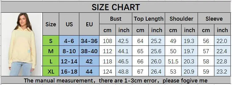 Fashion hoodies with pocket for women by Multypros shown in light yellow with size chart and model