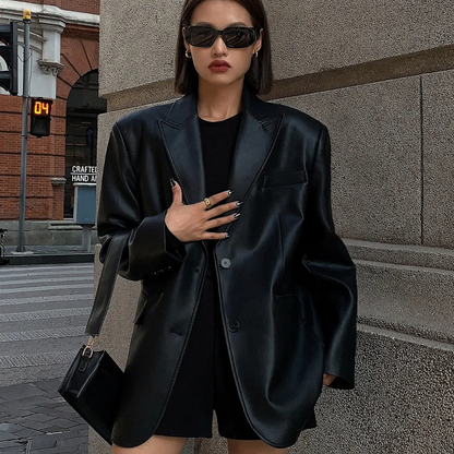 Multypros black casual long sleeve lapel coat worn with sunglasses and black handbag in urban setting