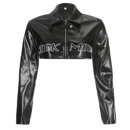 Multypros fashion baseball jacket for women in black leather with zip front and cropped design