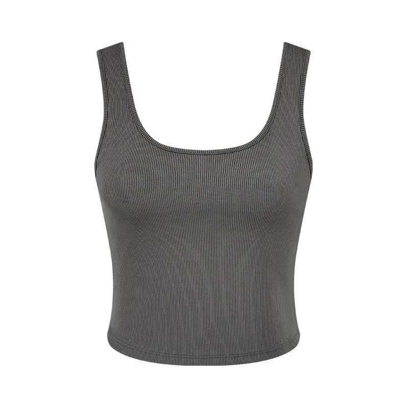 Gray ribbed tank top from Multypros ideal for wholesale women's crop tank tops collection