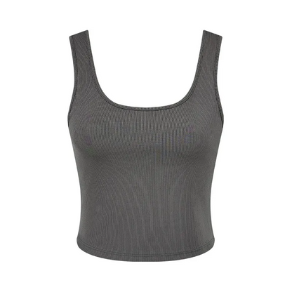 Gray ribbed tank top from Multypros ideal for wholesale women's crop tank tops collection