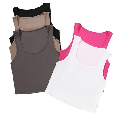 Multypros wholesale women's crop tank tops in black, brown, gray, white, and pink colors