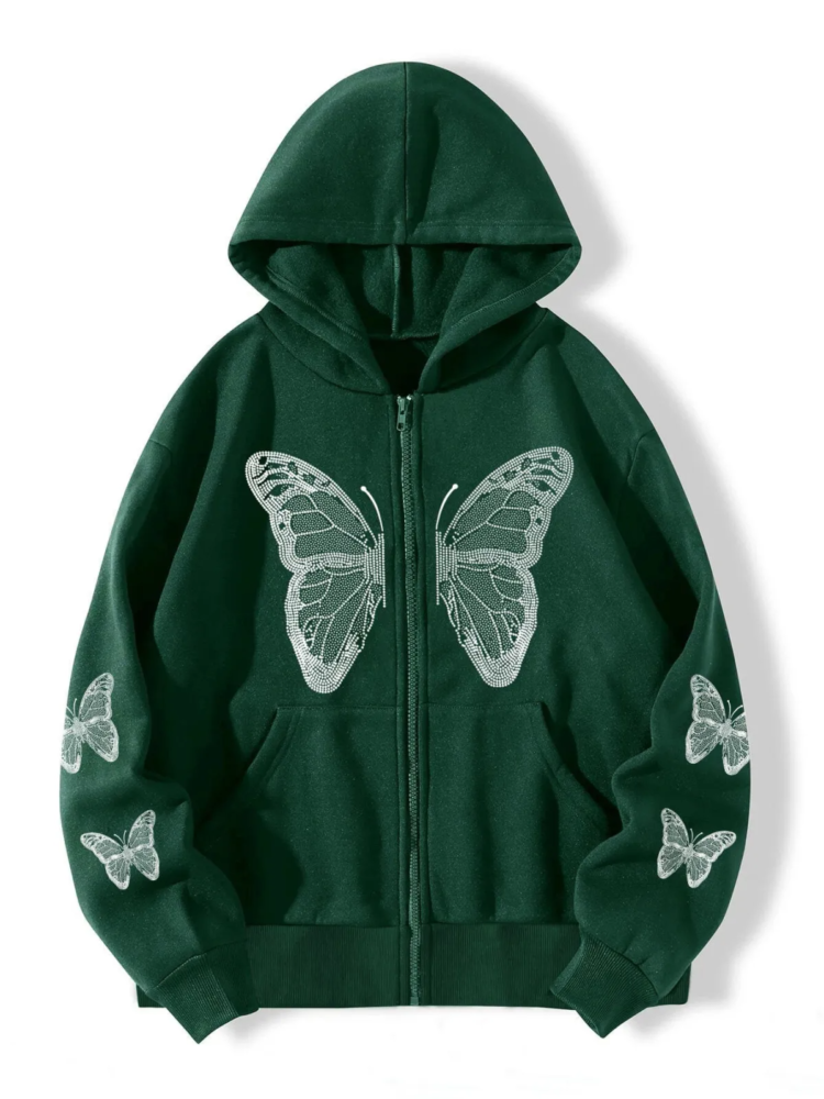 Black Butterfly Graphic Zip-Up Hoodie – Premium Cotton Streetwear Jacket for Men & Women - Image 5