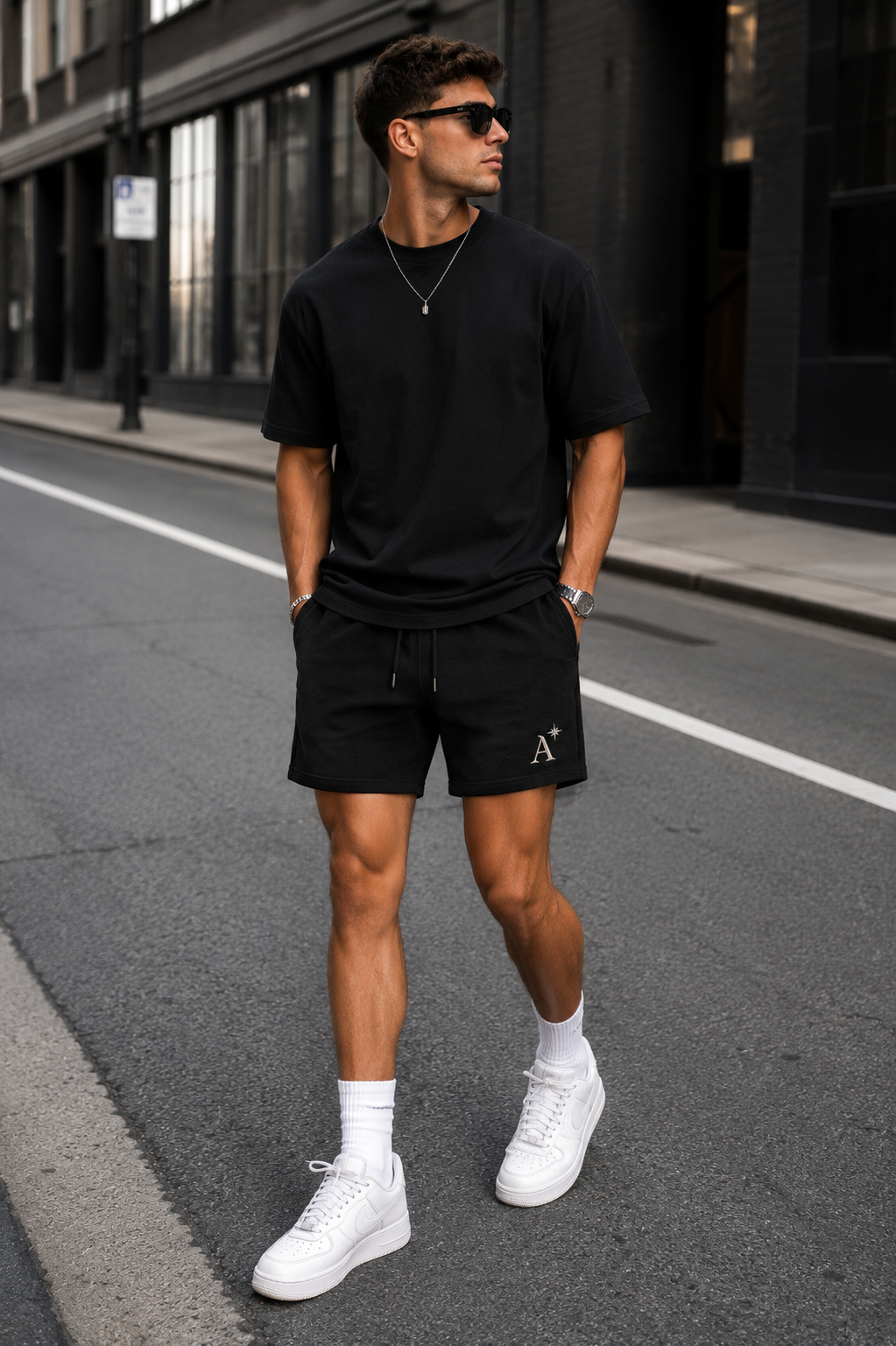 Premium Men's Black Fleece Sweat Shorts with Drawstring - Image 4