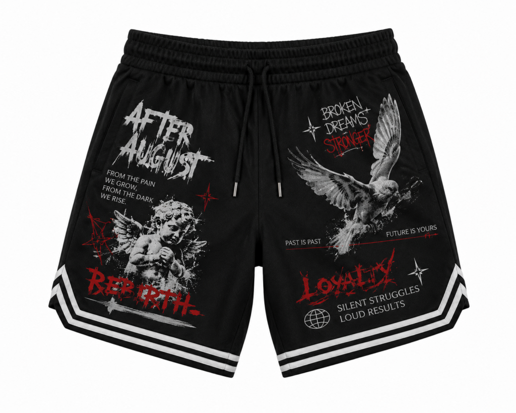Men's Graphic Streetwear Shorts "After August" Black | Multypros