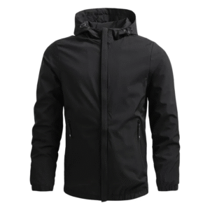 Men's Black Hooded Windbreaker Jacket | Custom Apparel Manufacturing