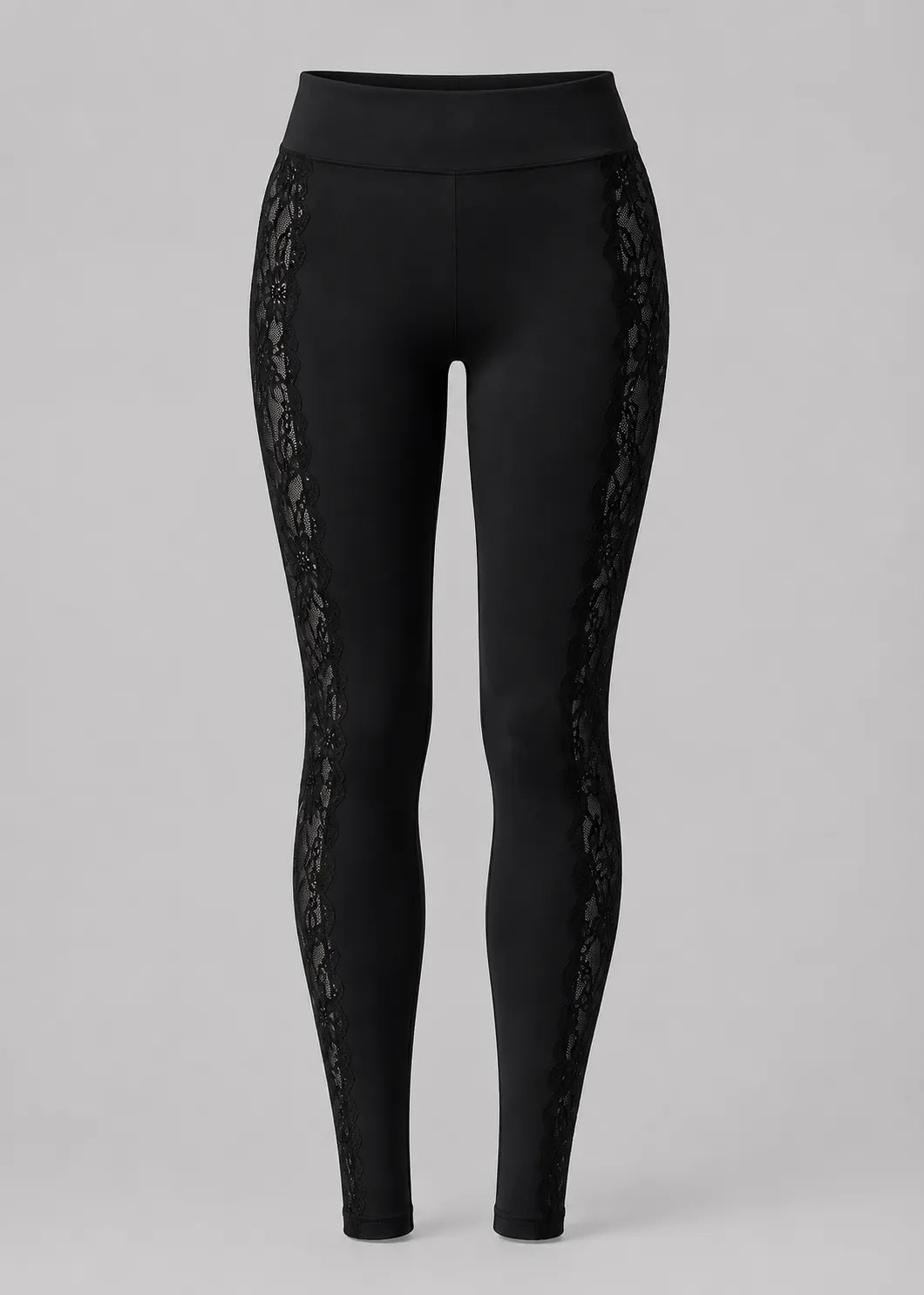 Premium custom women's black leggings made with stretch fabric, front view on light grey background, ideal for OEM, private label, bulk apparel manufacturing, and activewear brands.