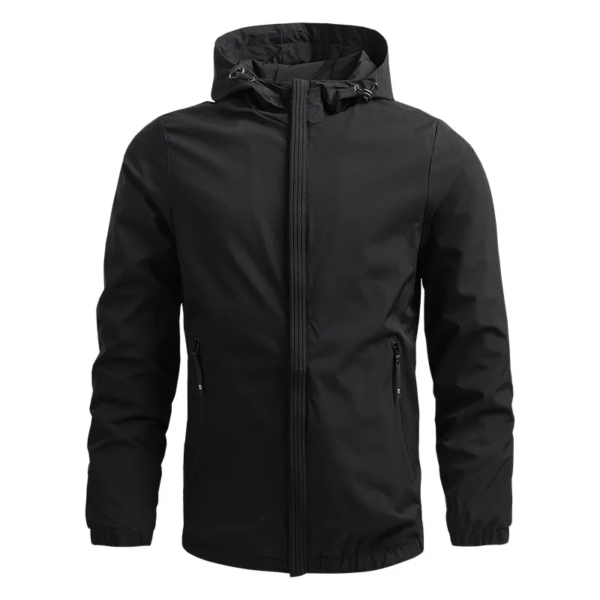 color_Black-1-1.png Men's Black Hooded Windbreaker Jacket | Custom Apparel Manufacturing