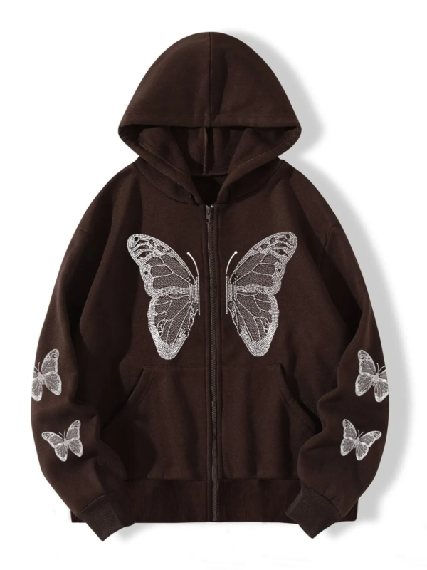 color_Coffee-2.png Black Butterfly Graphic Zip-Up Hoodie – Premium Cotton Streetwear Jacket for Men & Women