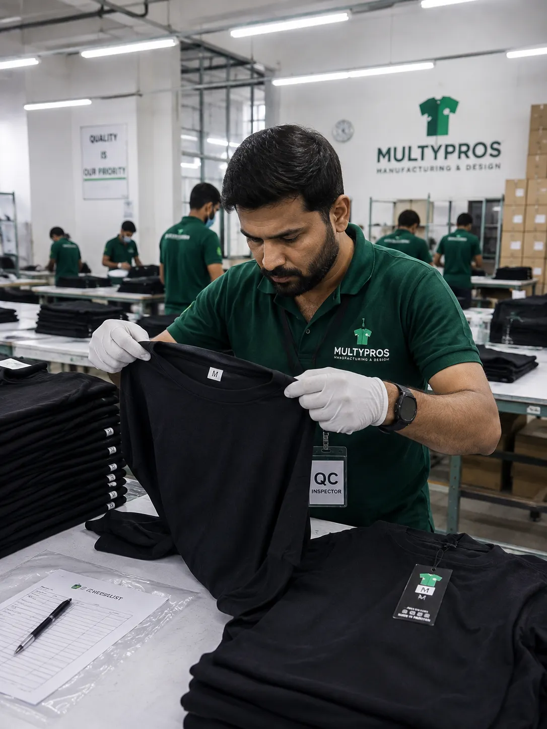 QC inspector checking garment