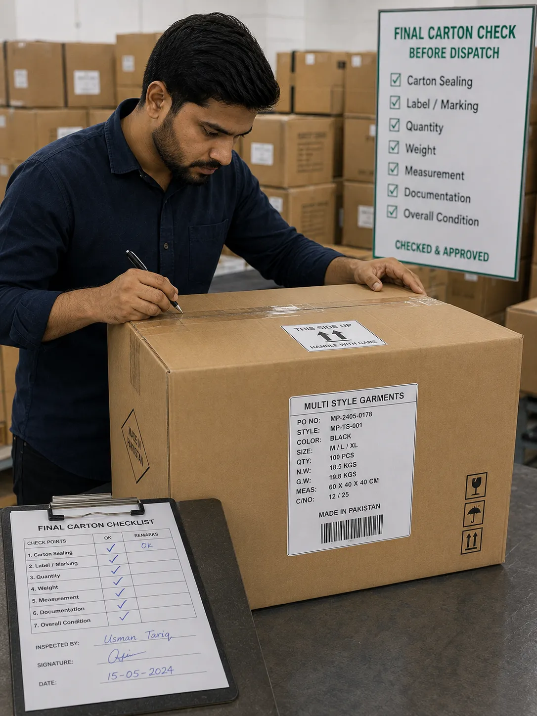 Final carton check before dispatch
