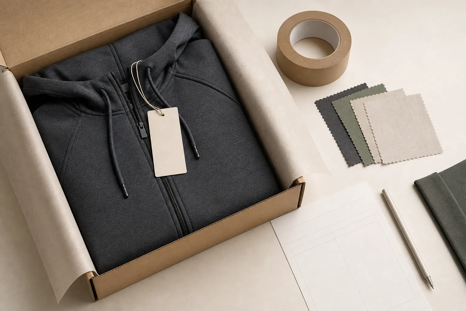 Premium custom apparel collection prepared for fulfillment