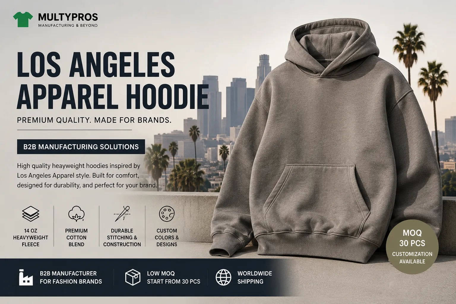 Los Angeles Apparel hoodie custom clothing manufacturing and apparel production by Multypros